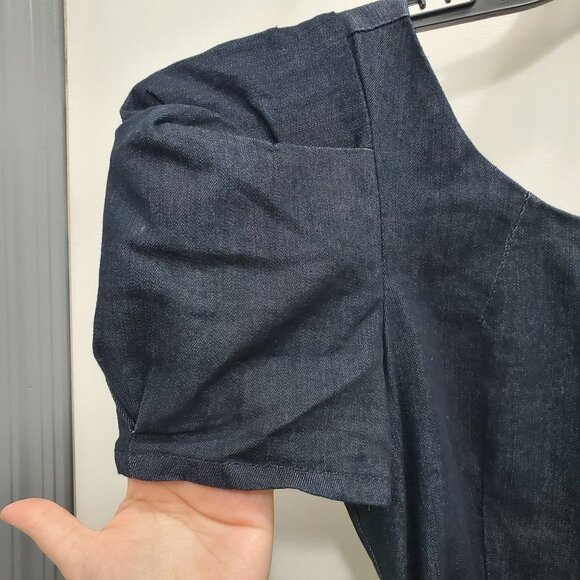 Boom Boom Jeans Women's Y2K Dark Chambray Stud Belted Puff Denim‎ Romper Size M - Picture 2 of 5